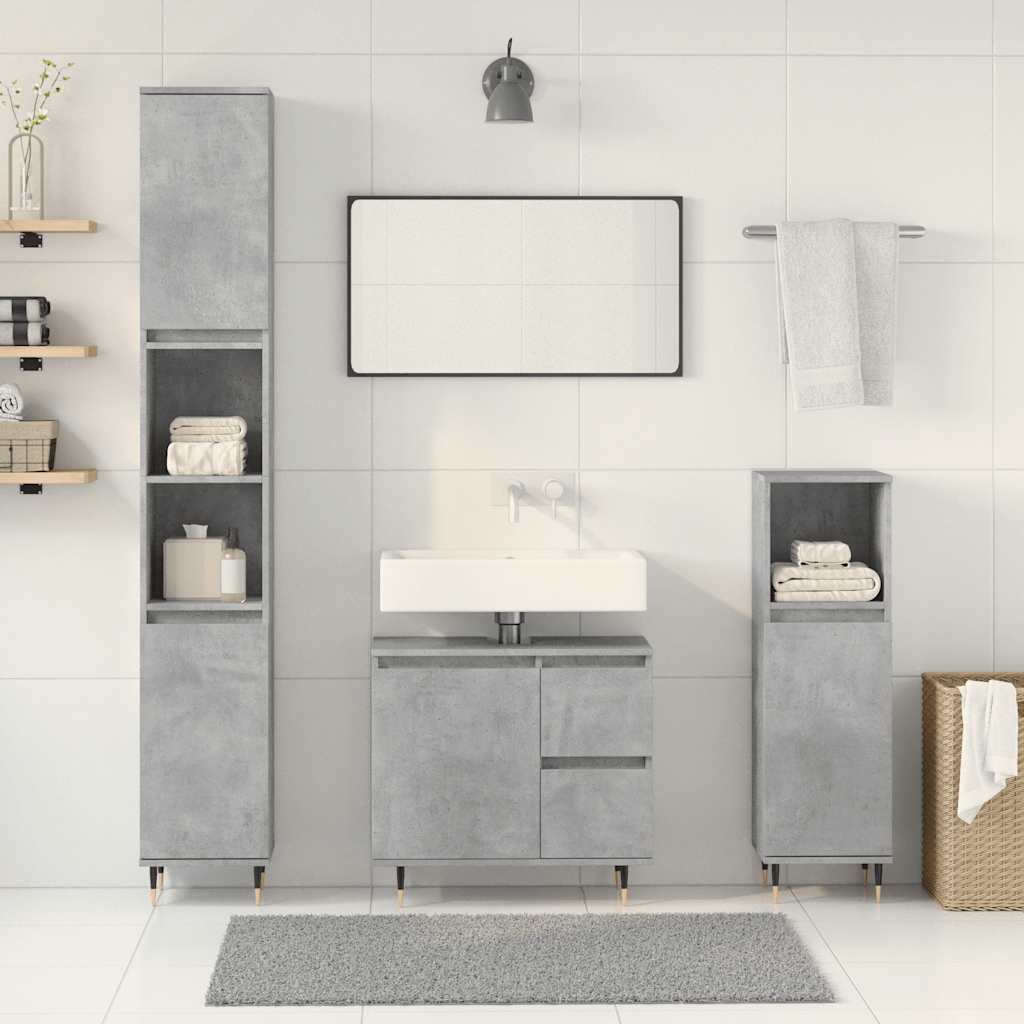 Set Mobili Da Bagno 3 Pz Grigio Cemento In Legno Multistrato - Image 6