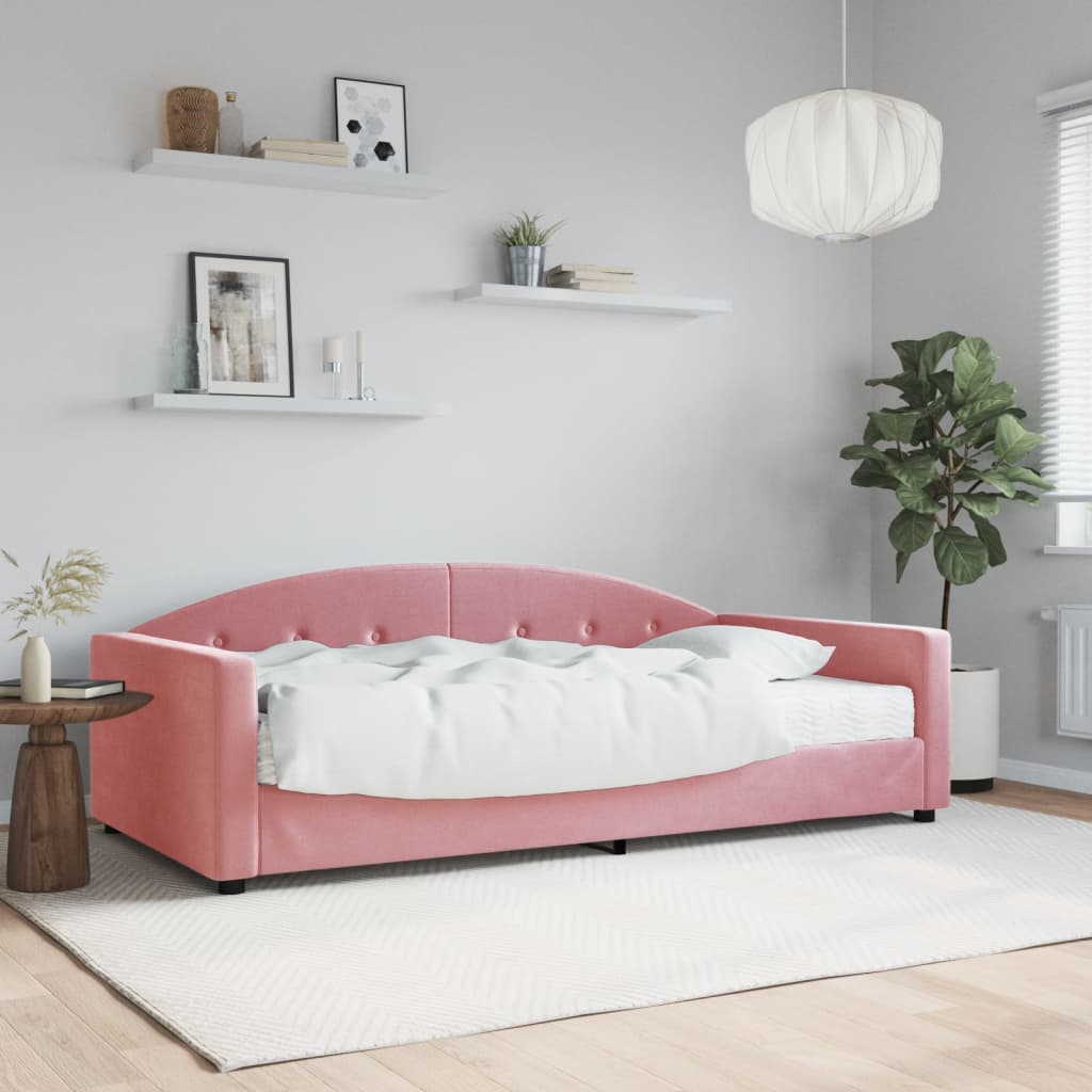Divano Letto Con Materasso Rosa 100x200 Cm In Velluto