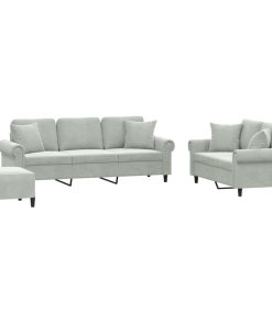 Set Di Divani 3 Pz Con Cuscini Grigio Chiaro In Velluto