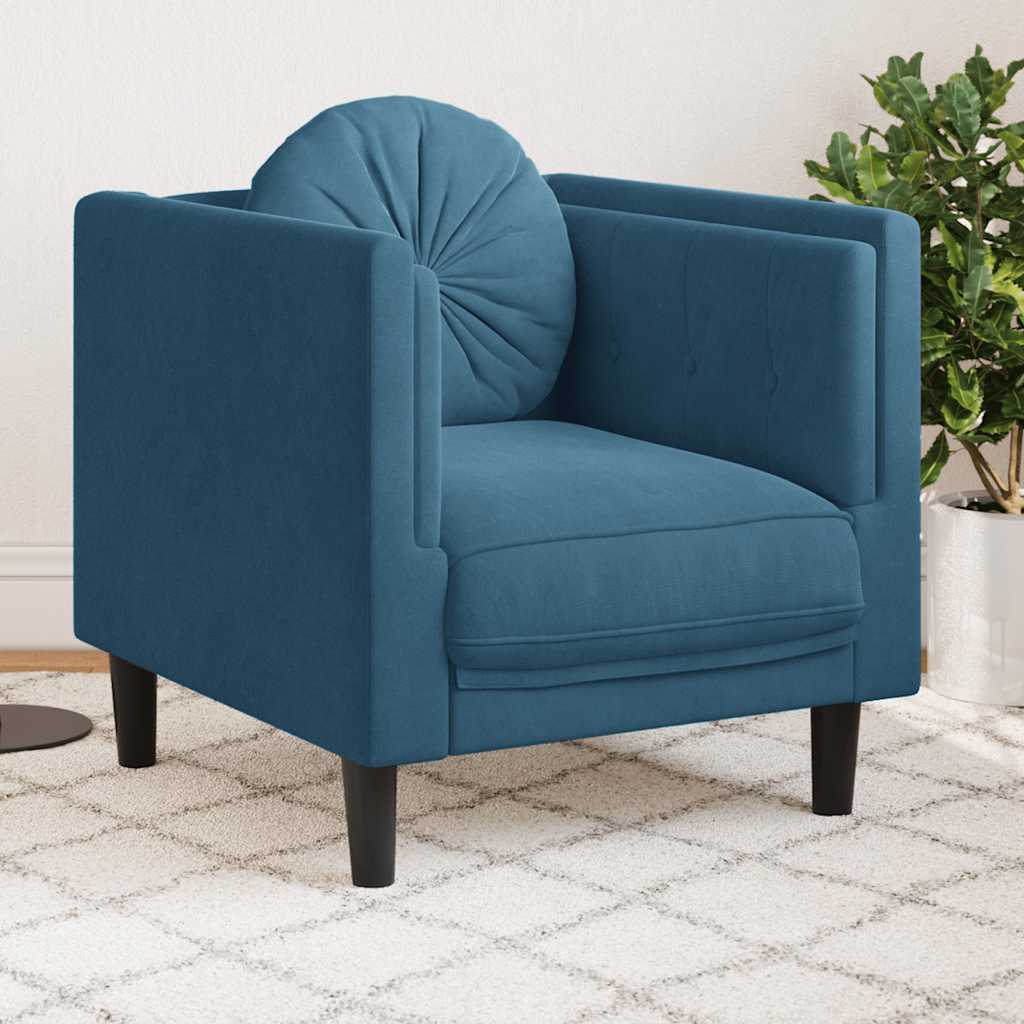 Poltrona Con Cuscino Blu In Velluto - Image 3