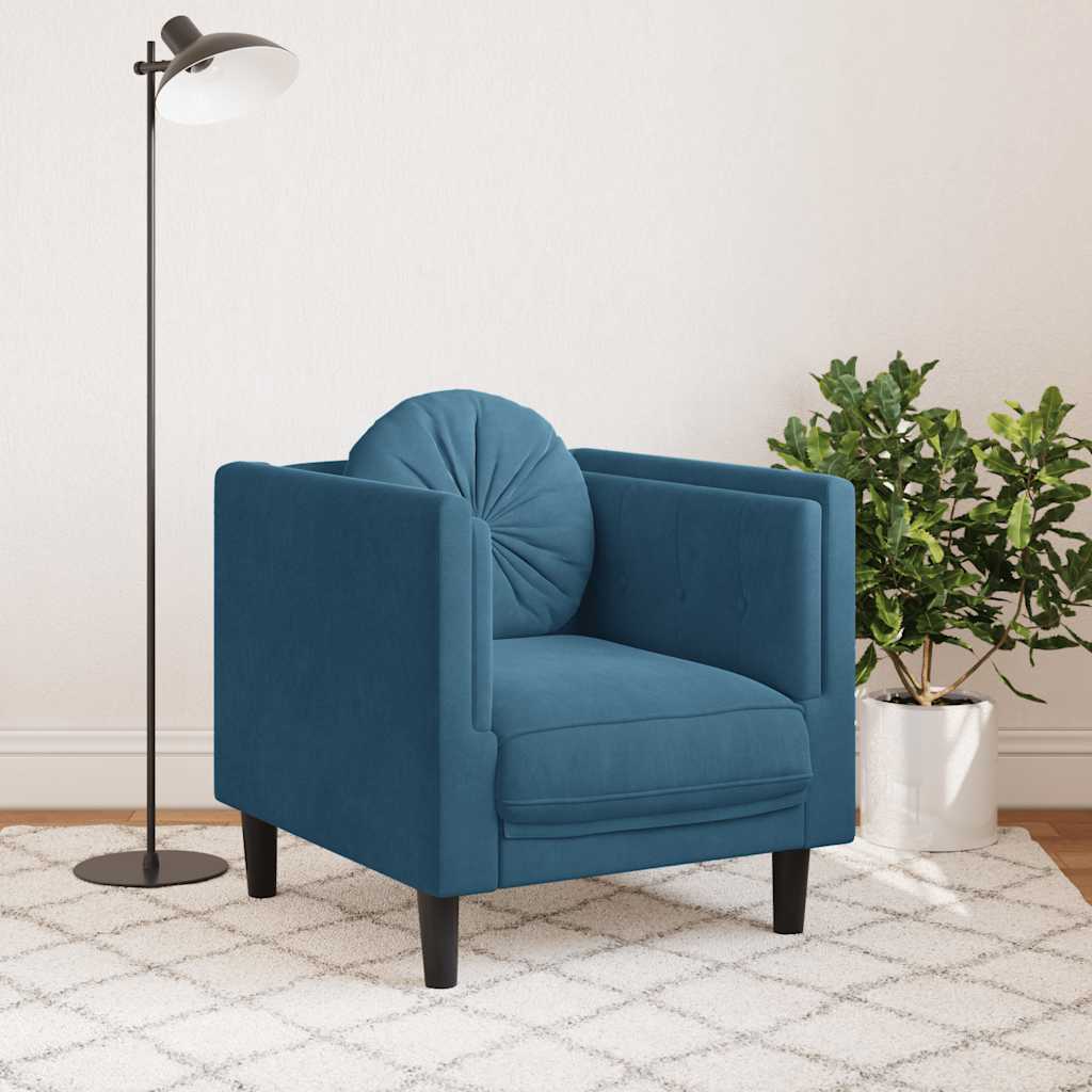 Poltrona Con Cuscino Blu In Velluto - Image 2