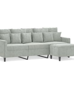 Divano A 3 Posti Con Poggiapiedi Grigio Chiaro 180cm In Velluto