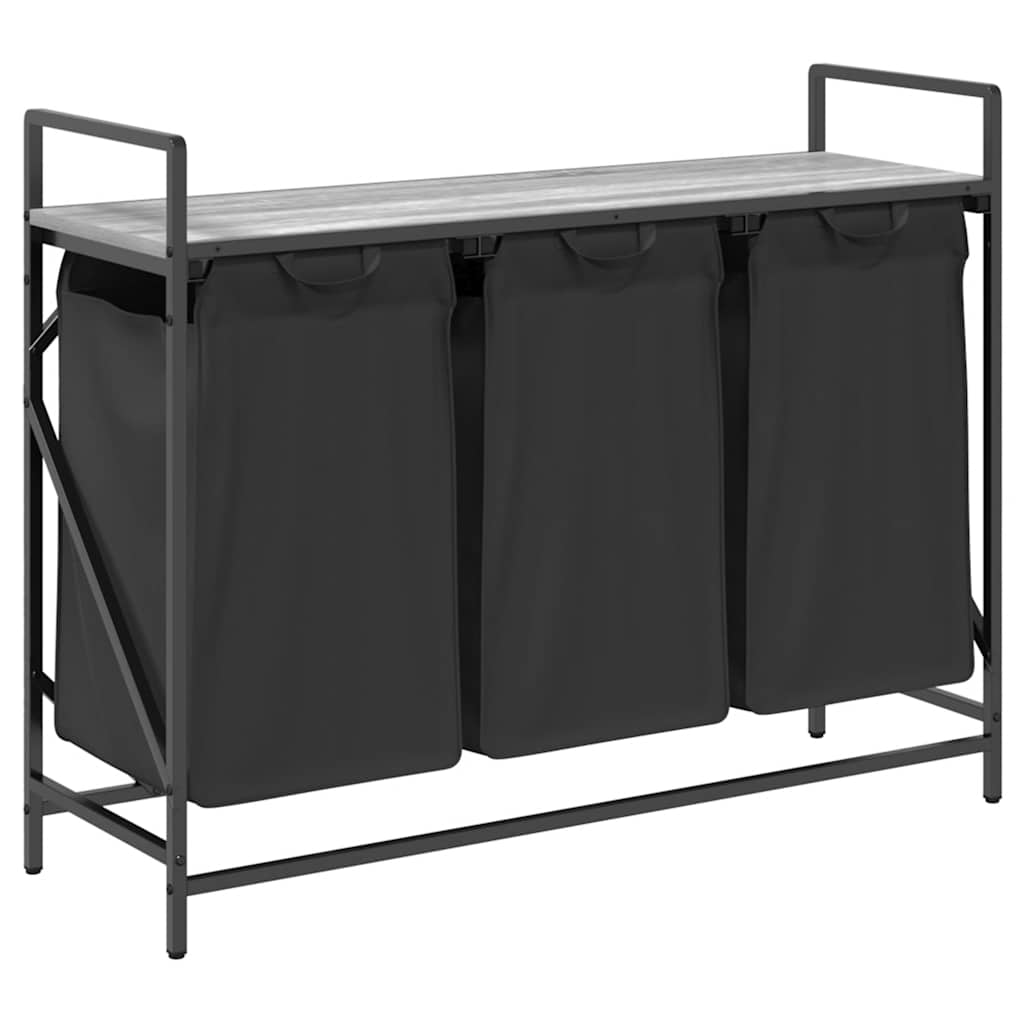 Cesto Per La Biancheria 3 Scomparti Con Ripiano Grigio Sonoma - Image 4