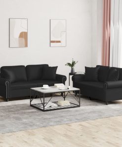 Set Di Divani 2 Pz Con Cuscini Nero In Similpelle