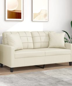 Divano A 2 Posti Con Cuscini Crema 140 Cm In Similpelle