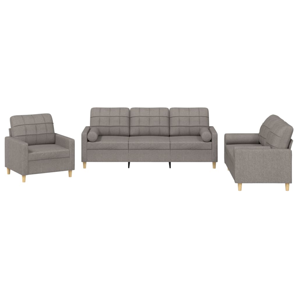 Set Divani 3 Pz Con Cuscini Tortora In Tessuto