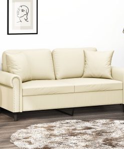 Divano A 2 Posti Con Cuscini Crema 140 Cm In Similpelle