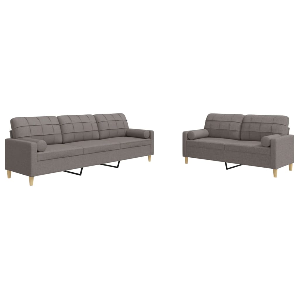 Set Divani 2 Pz Con Cuscini Decorativi Tortora In Tessuto