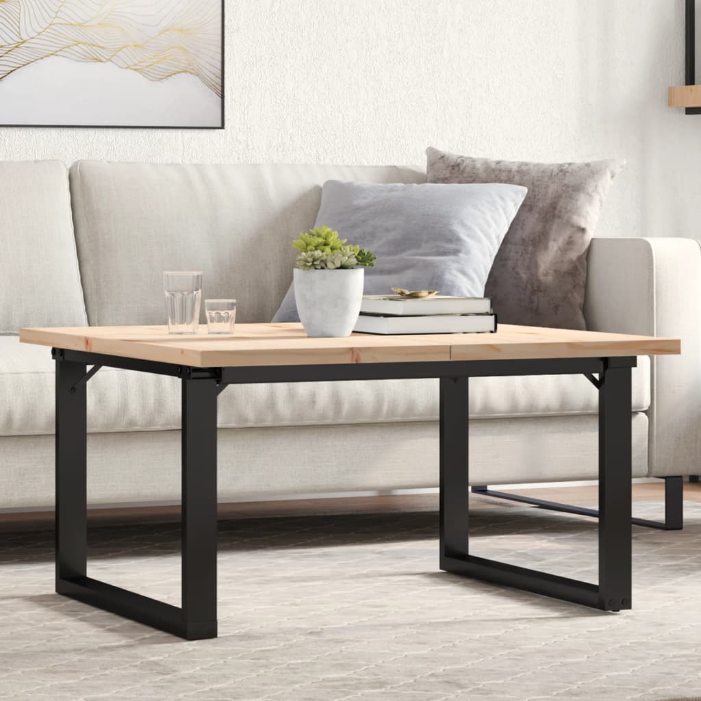 Tavolino Salotto Telaio A O 90x90x45,5 Cm Legno Pino E Acciaio