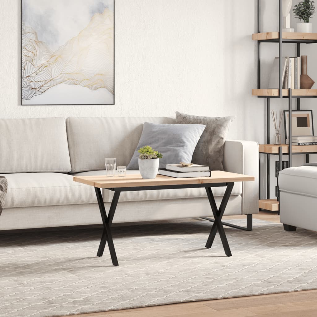 Tavolino Salotto Telaio A X 90x40x45,5 Cm Legno Pino E Acciaio