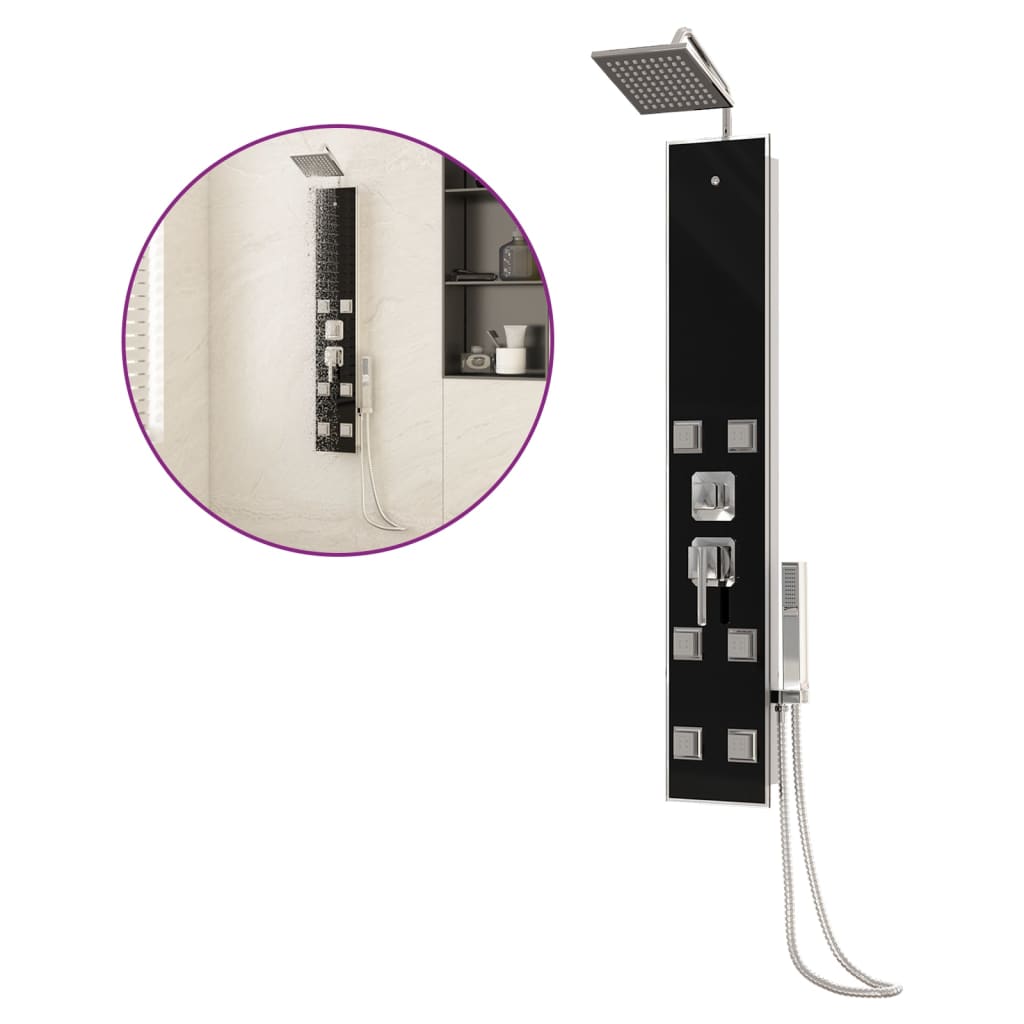 Pannello Doccia In Vetro 18x45,5x130 Cm Nero - Image 3