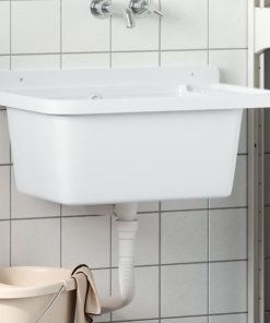 Lavandino Di Servizio A Parete Bianco 60x40x28 Cm In Resina