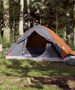 Tenda Da Campeggio A Cupola 4 Persone Grigio E Arancione