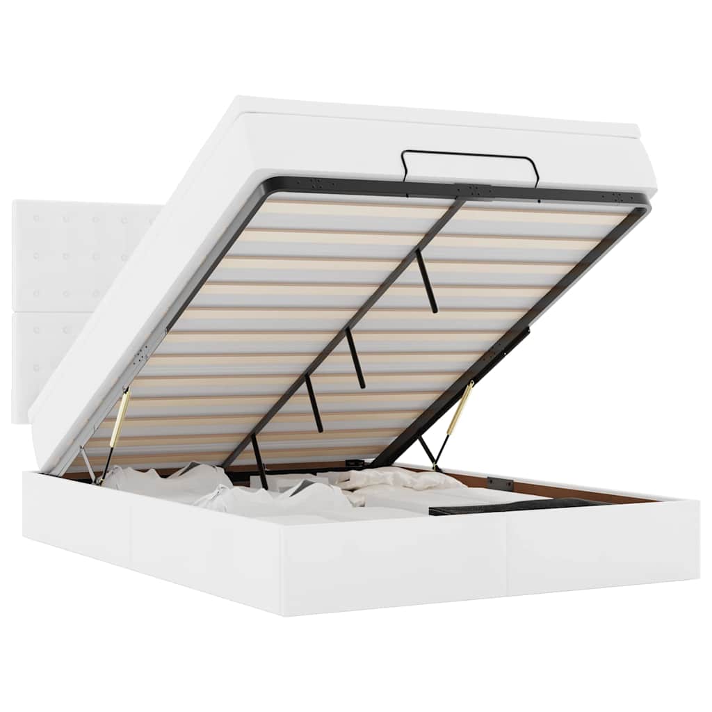 Struttura Letto Pouf Con Materasso Bianco 140x200 Cm Similpelle - Image 4