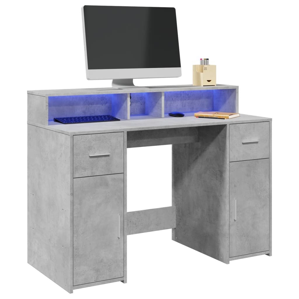 Scrivania Con Luci Led Grigio Cemento 120x55x91 Cm Multistrato