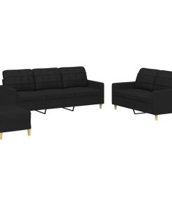 Set Di Divani 3 Pz Con Cuscini Nero In Tessuto