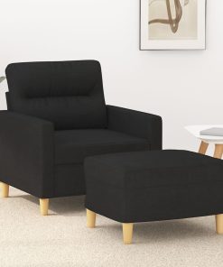 Poltrona Con Poggiapiedi Nero 60 Cm In Tessuto