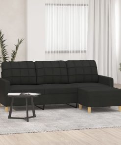 Divano A 3 Posti Con Poggiapiedi Nero 180 Cm In Tessuto