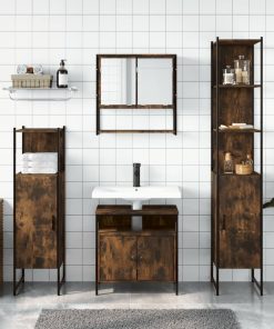 Set Mobili Da Bagno 4 Pz Rovere Fumo In Legno Multistrato