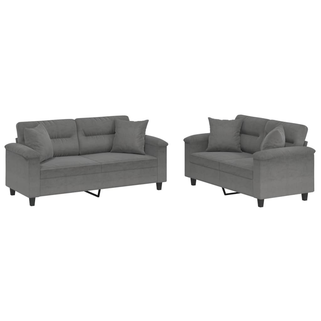 Set Divani 2 Pz Con Cuscini Grigio Scuro In Tessuto Microfibra