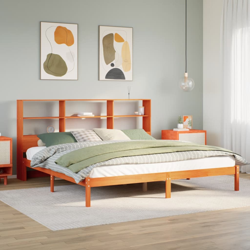 Letto Libreria Senza Materasso Marrone Cera 180x200 Cm In Pino