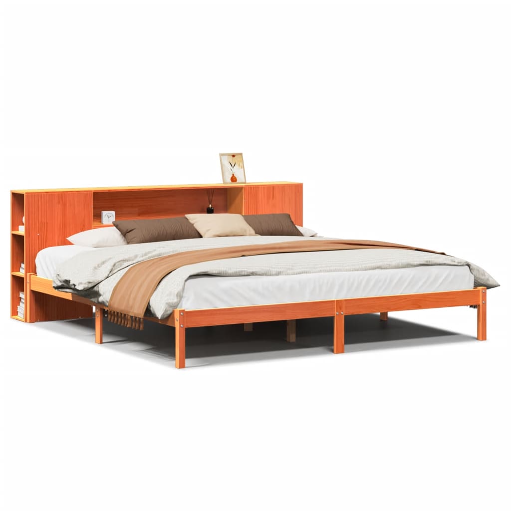 Letto Libreria Senza Materasso Marrone Cera 180x200 Cm In Pino