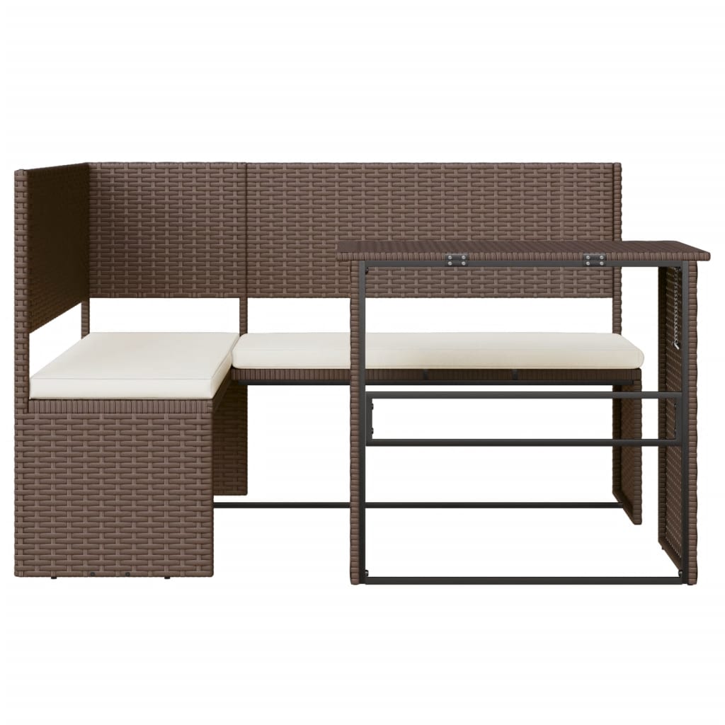 Divano Da Giardino Con Tavolo E Cuscini A L Marrone Polyrattan