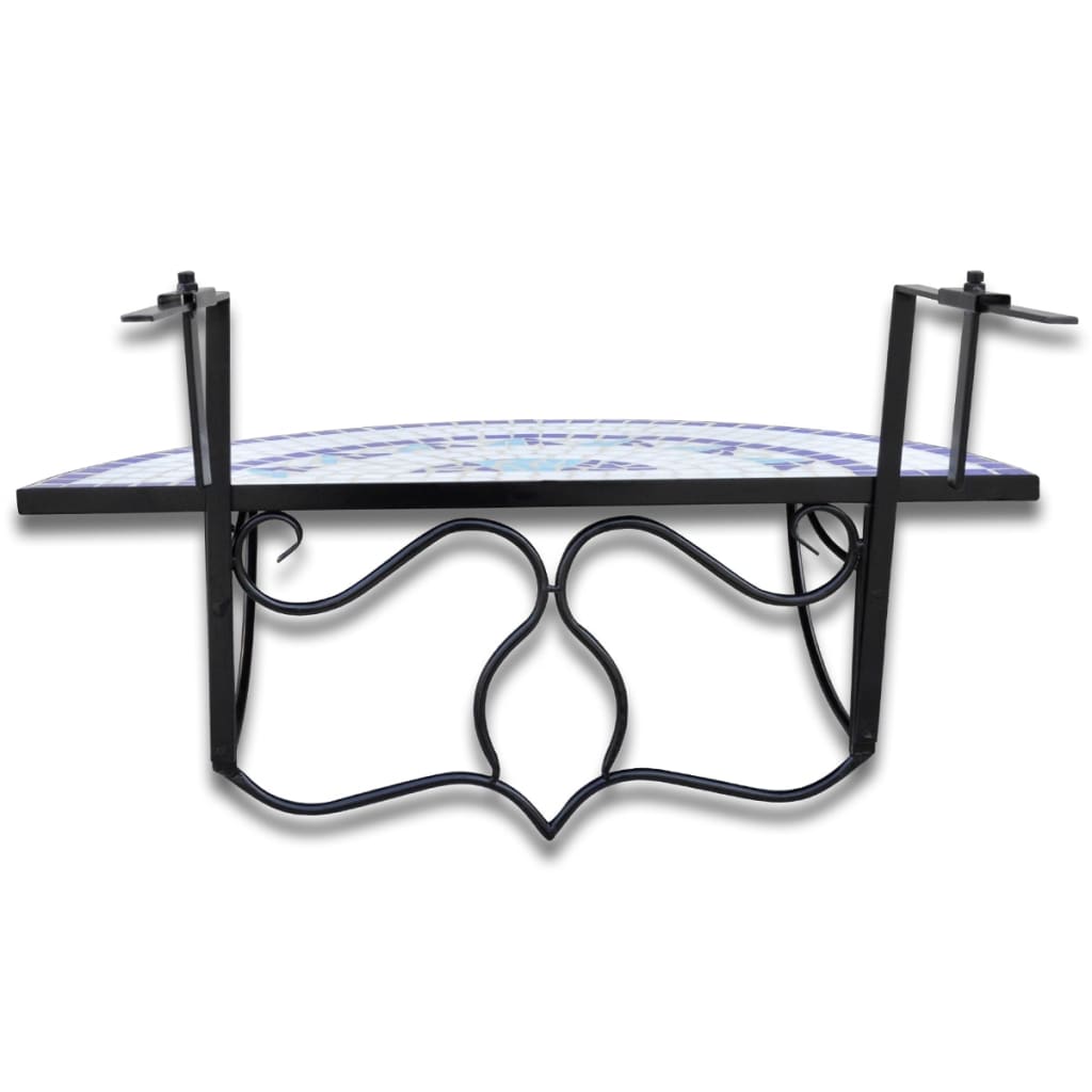 Tavolo Sospeso Da Balcone Blu E Bianco Con Mosaico