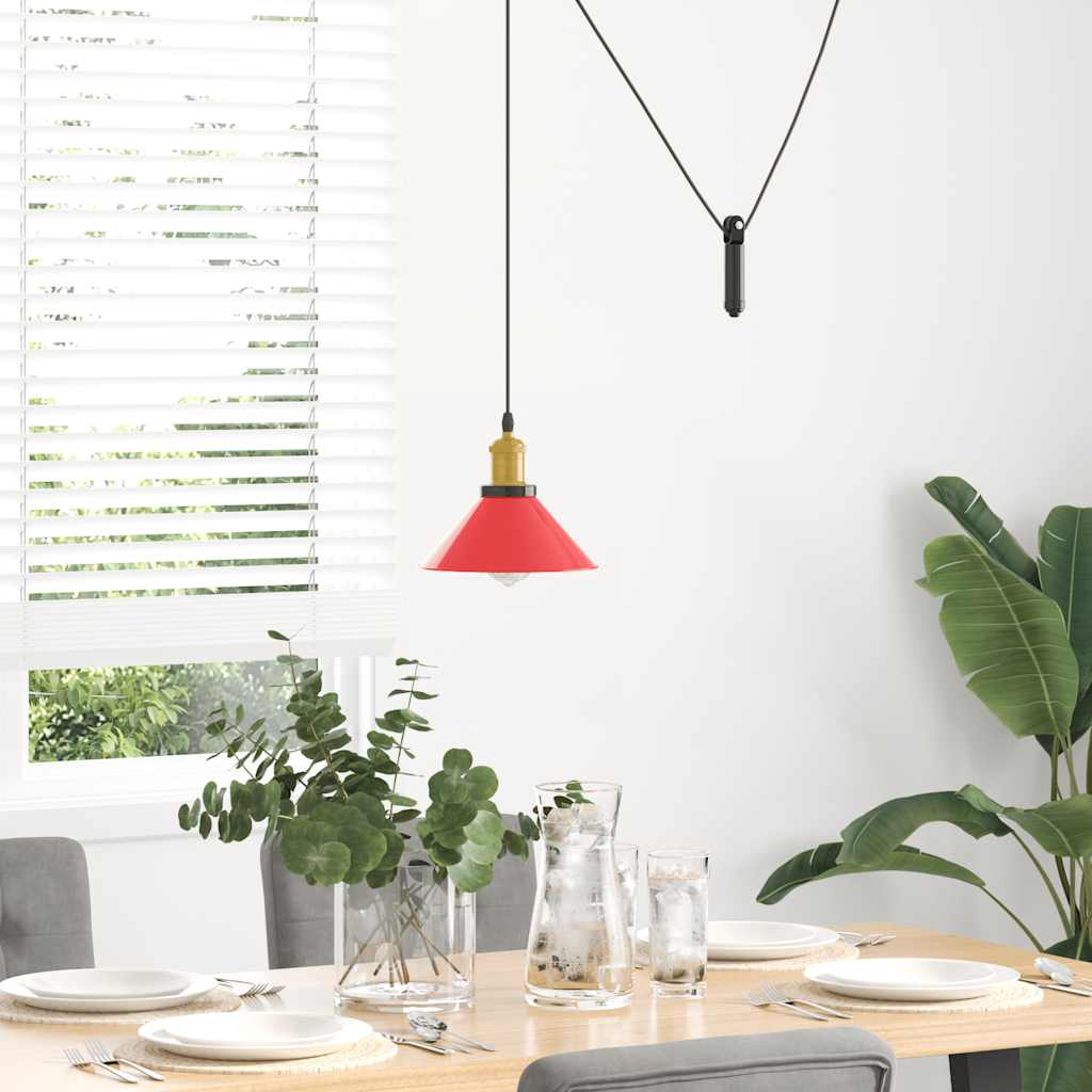 Lampada Sospensione Regolabile E27 Rosso Lucido Ø22 Cm Metallo