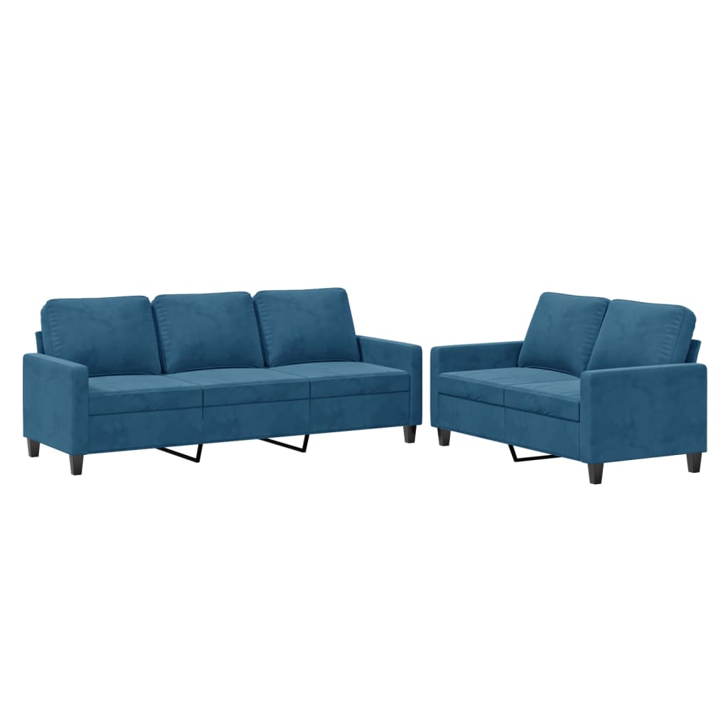 Set Di Divani 2 Pz Con Cuscini Blu In Velluto