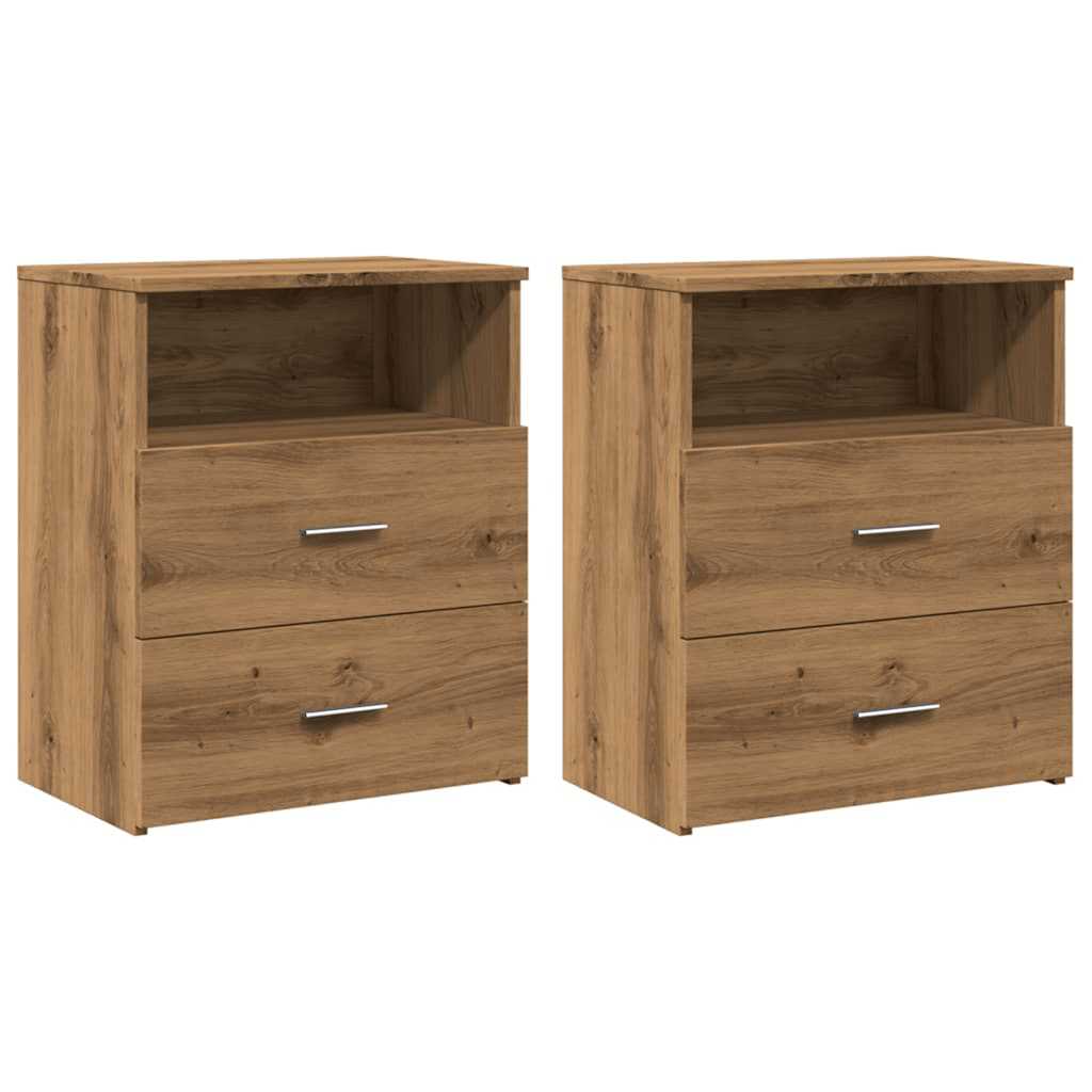 Comodini 2pz Rovere Artigianale 50x32x60cm In Legno Multistrato