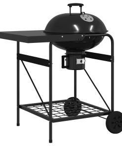 Carrello Barbecue A Carbone Con Coperchio Nero 96x72x113 Cm In Metallo