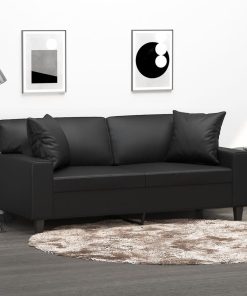 Divano A 2 Posti Con Cuscini Nero 140 Cm In Similpelle
