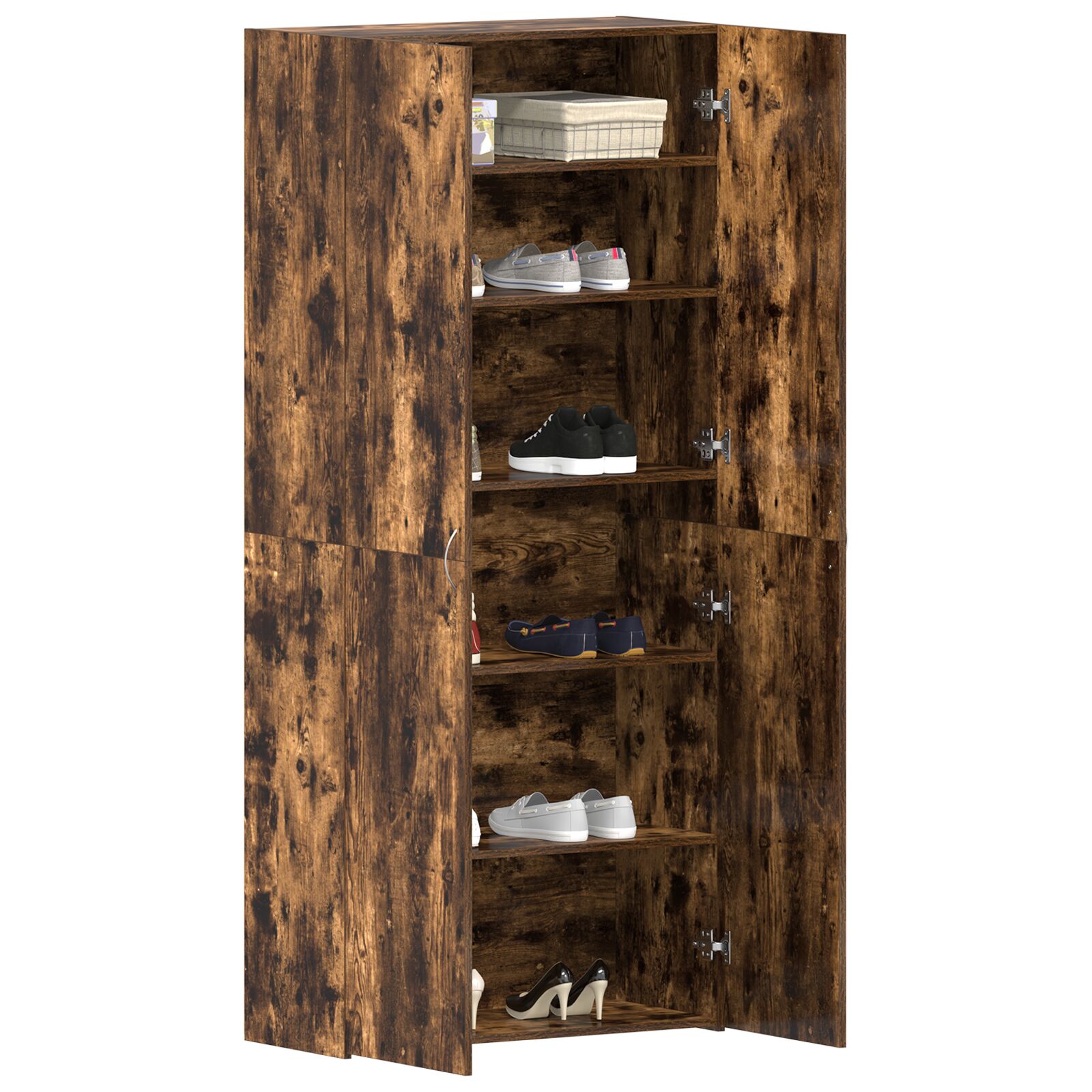 Cabinet Per Scarpe In Rovere Affumicato 80x35,5x180 Cm In Legno Ingegnerizzato