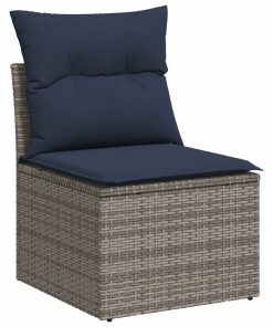 Divano Giardino 10 Pz Con Cuscini Grigio In Polyrattan Acacia