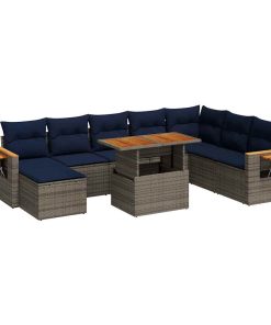 Divano Giardino 10 Pz Con Cuscini Grigio In Polyrattan Acacia