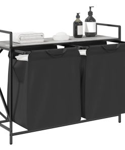 Cesto Della Biancheria 2 Scomparti Con Ripiano Grigio Sonoma