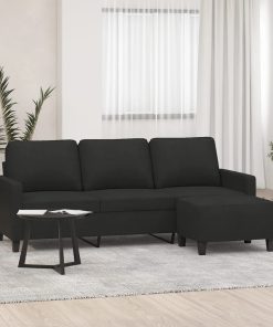 Divano A 3 Posti Con Poggiapiedi Nero 180 Cm In Tessuto