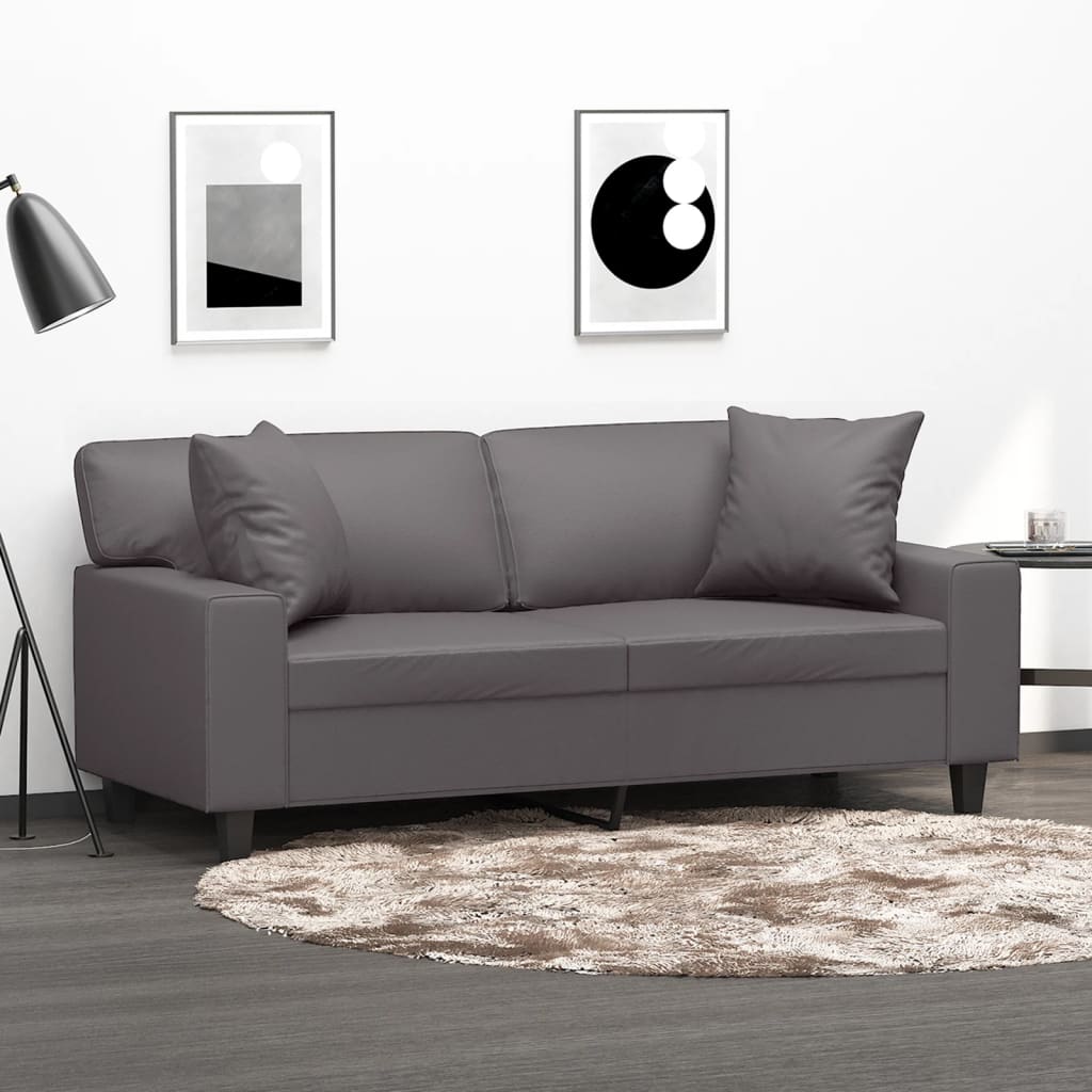 Divano A 2 Posti Con Cuscini Grigio 140 Cm In Similpelle