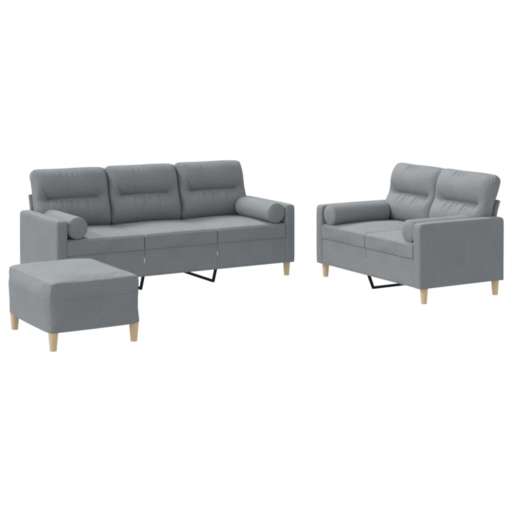 Set Divani 3 Pz Con Cuscini Grigio Chiaro In Tessuto