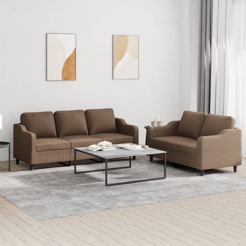 Set Di Divani 2 Pz Con Cuscini Marrone In Tessuto