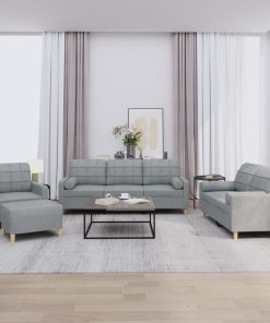 Set Divani 4 Pz Con Cuscini Grigio Chiaro In Tessuto