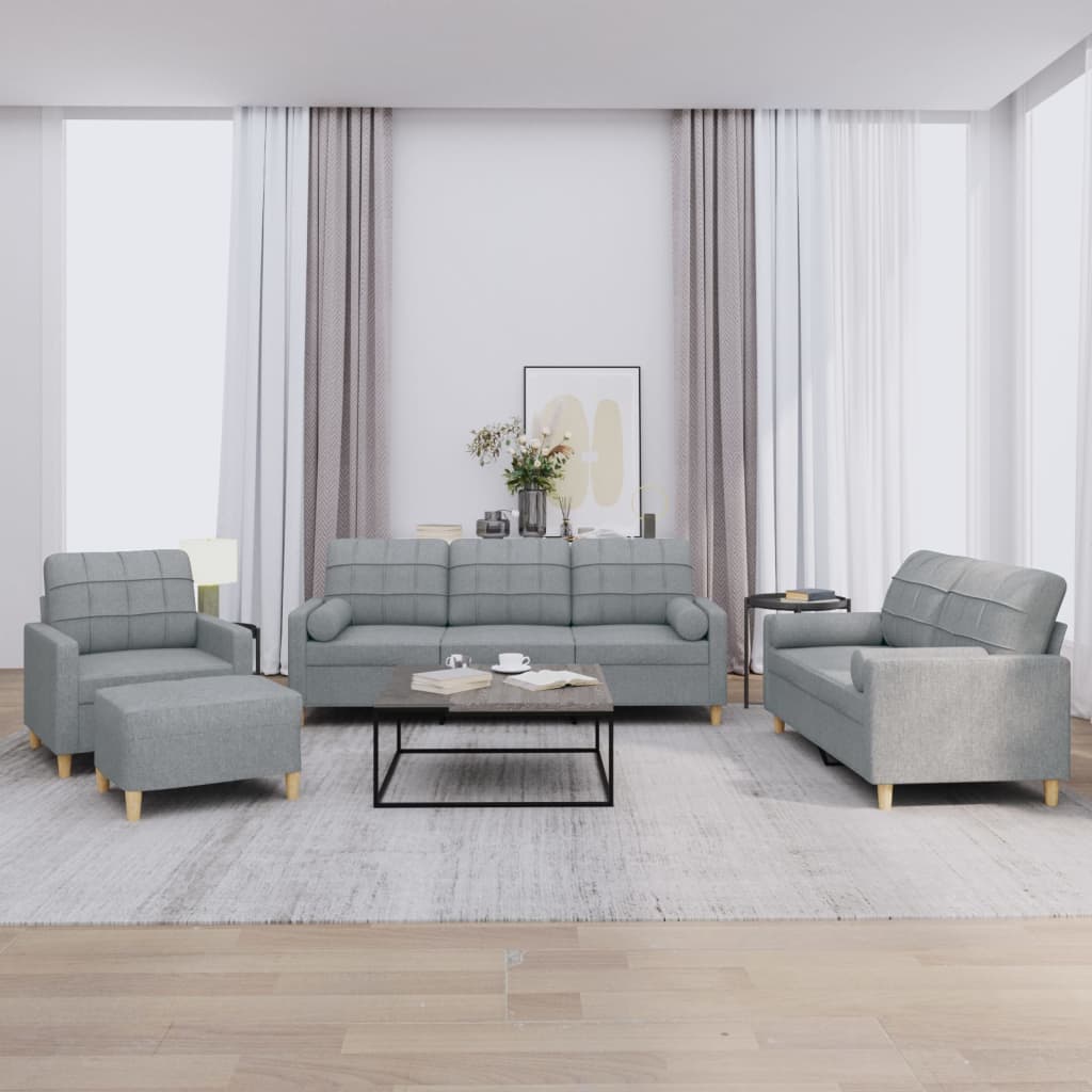 Set Divani 4 Pz Con Cuscini Grigio Chiaro In Tessuto