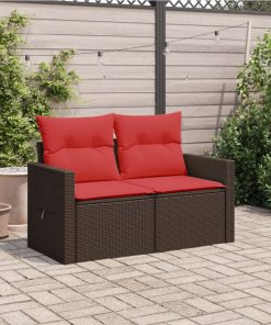 Divano Da Giardino Con Cuscini A 2 Posti Marrone In Polyrattan