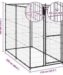 Gabbia Per Cani Da Esterno In Acciaio 110x220x180 cm
