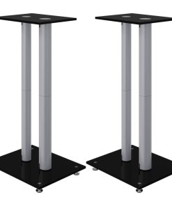 Pedane Casse 2pz Nero Argento Vetro Temperato Design 2 Pilastri