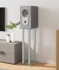 Pedane Casse 2pz Argento Vetro Temperato Design A 4 Pilastri