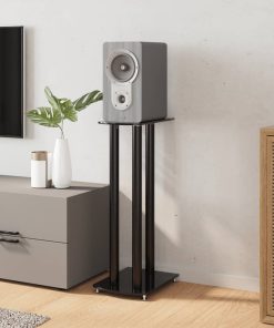 Pedane Per Casse 2pz Nero Vetro Temperato Design A 3 Pilastri