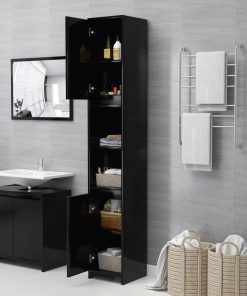 Mobile Da Bagno Nero 30x30x183,5 Cm In Legno Multistrato