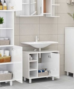 Mobile Da Bagno Bianco Lucido 60x32x53,5cm In Legno Multistrato